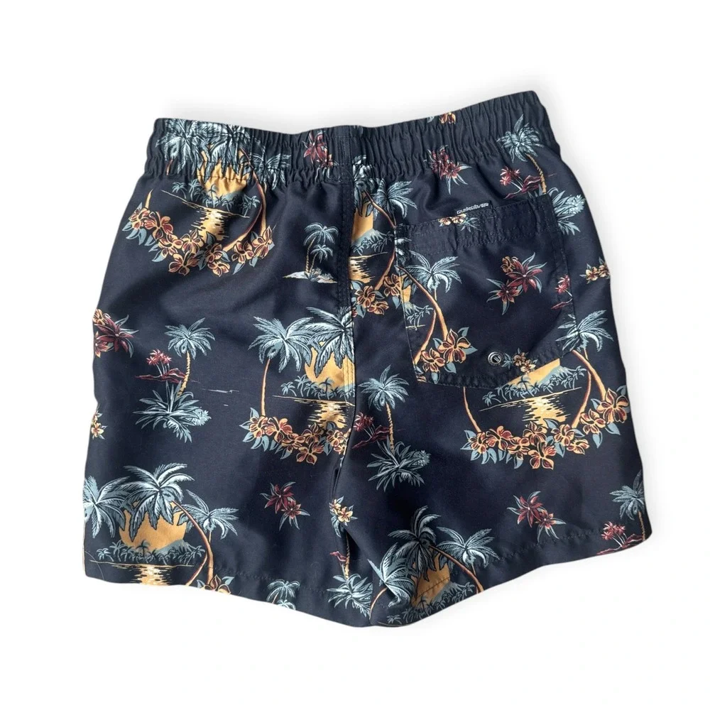 Quiksilver Boys Tropical Palm Tree Island Print Swim Trunks Size S (8)